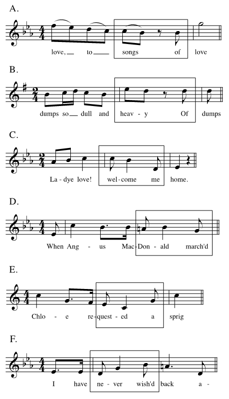 6 passages from 19th-century English and Scottish songs. More description above and below.