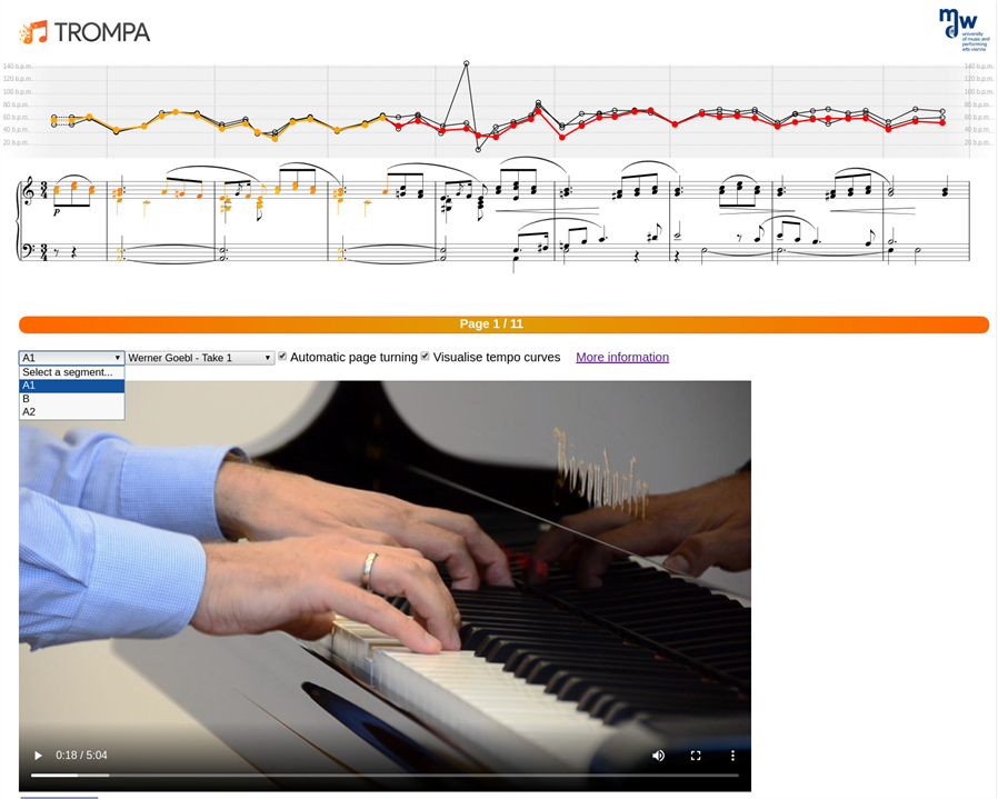 A score tracking a video of a person playing the piano. More description above.