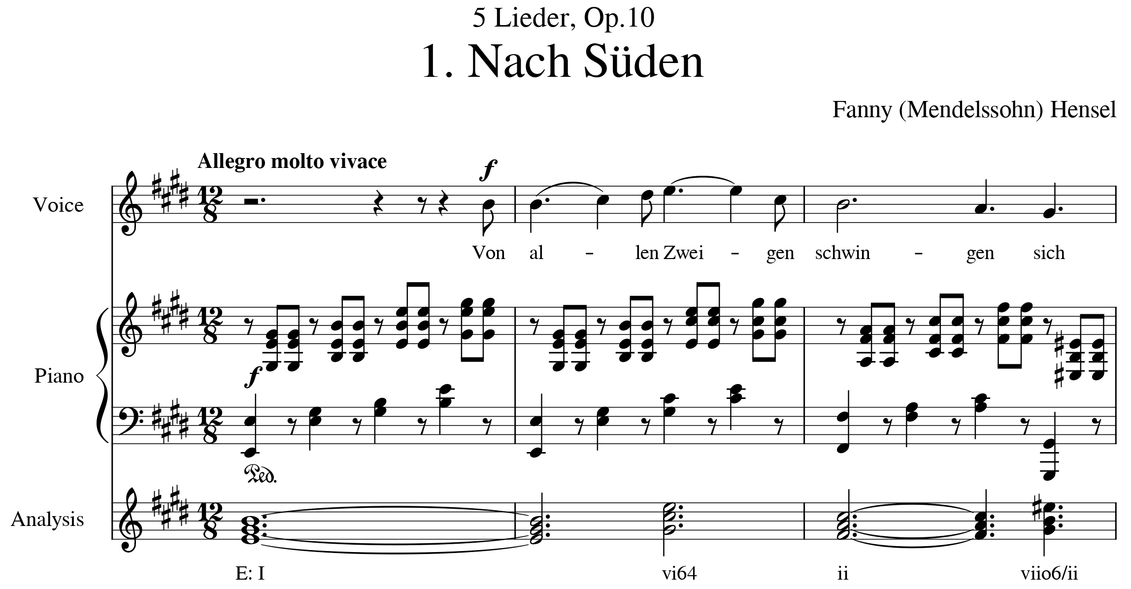 Score of Fanny Hensel's 'Nach Süden.' More description below.