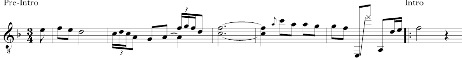 Image showing notation for five bars of a guitar solo