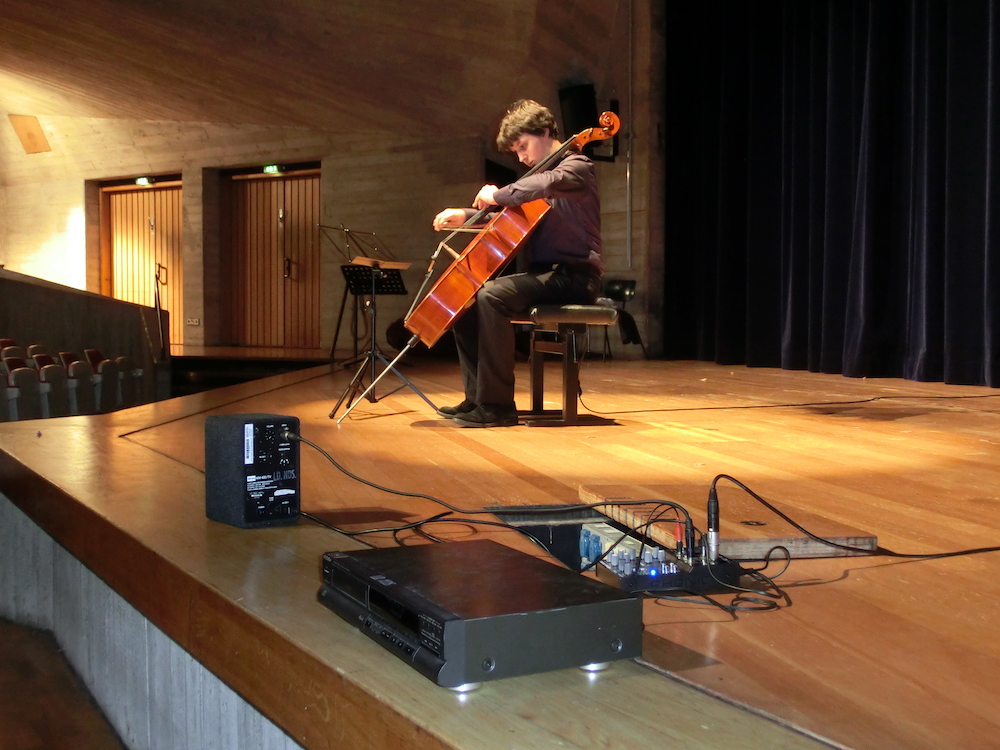 Figure 1a shows a photo of cellist setting up for the video recording.