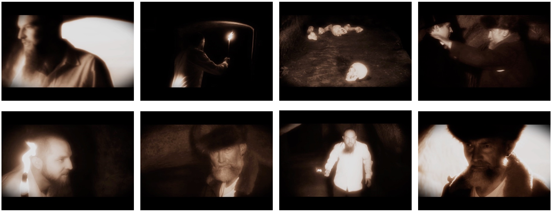 8 frames from the movie 'Catacombs.' More description above.