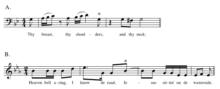 2 passages using fourth-position syncopation. More description above and below.