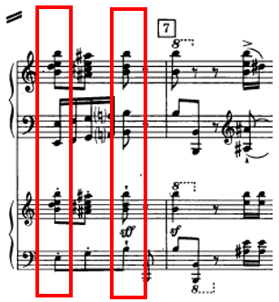Staves containing a treble and bass clef. A portion of music is specifically identified within the staves. More in description below.