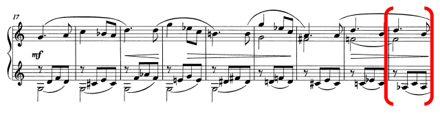 Staves containing two treble clefs. A portion of music is specifically identified within the staves. More in description below.