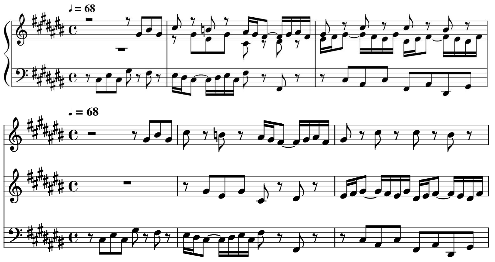 Lines of sheet music. More description below.